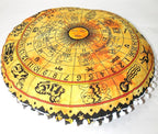 CRAFT KALA 32" Round Large Round Bohemian Floor Pillow Pouf Cover Mandala Meditation Room Pillow Cover for Adults Boho Seating Poufs Cushion Cover for Kids Playroom Yellow Zodiac