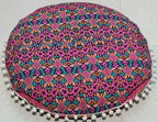 Round Mandala Floor Pillow Cover Seating Cushion Throw Cover Ottoman Pouf Cover Pom Pom Pillow Cases Hippie Decorative Bohemian Boho Indian 22 Inches (New Pink)