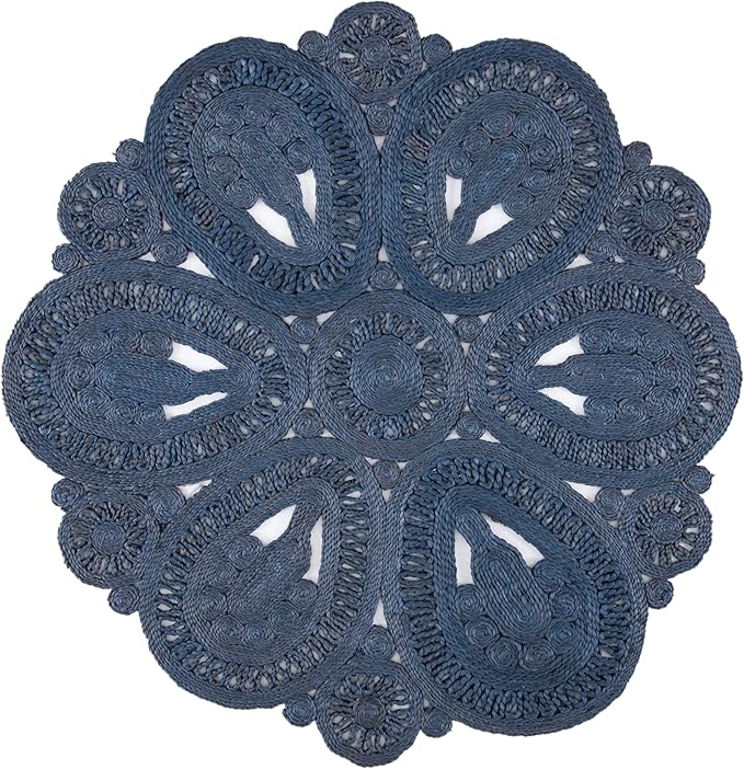 SAFAVIEH Area Rug 4' Round - Natural Fiber Collection - Navy, Handmade Jute, Decorative Boho Floral Design (NF360N)