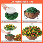 Artificial Hanging Flowers with 12" Basket for Outdoor Decor, Faux Silk Daisy Flower UV Resistant Plants Arrangements Decoration for Indoor Porch Garden Yard(Orange)