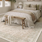 6x9 Washable Area Rug Beige Vintage Distressed Large Rug for Living Room Oriental Soft Thin Indoor Retro Carpet Non Slip Low Pile Floor Cover for Bedroom Dining Room Office Nursery