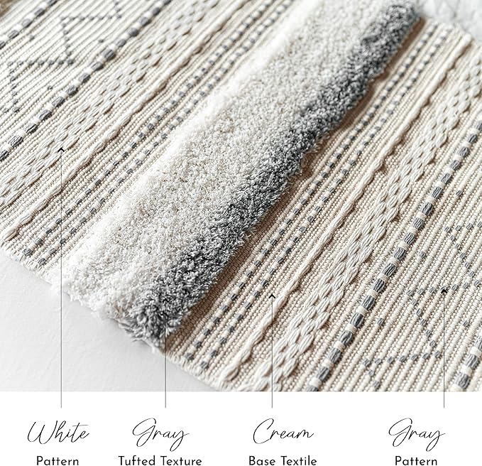 BlissBlush Long Vertical Wall Hanging Tapestry Woven Boho Farmhouse Decor Gray Cream Tassel Handmade Wall Art Decoration for Bedroom Living Room Dorm Nursery Apartment, 16x39 INCH