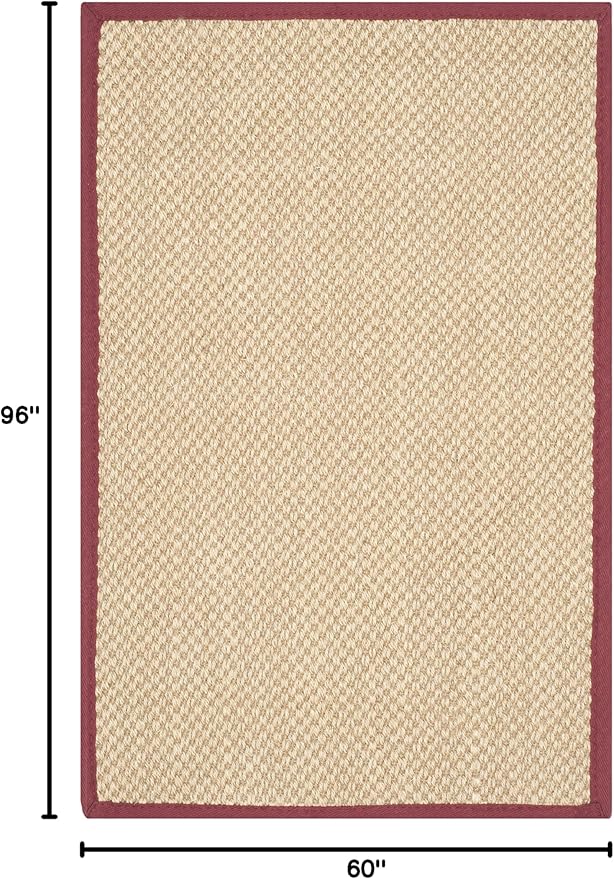 SAFAVIEH Area Rug 5x8 - Natural Fiber Collection - Maize & Burgundy, Sisal, Woven Design with Border (NF141D)