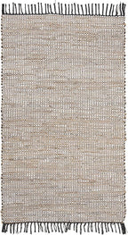 SAFAVIEH Vintage Leather Collection Accent Rug - 3' x 5', Silver, Handmade Boho Fringe Leather & Jute, Ideal for High Traffic Areas in Entryway, Living Room, Bedroom (VTL203G)