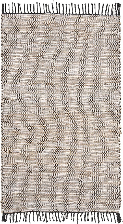 SAFAVIEH Vintage Leather Collection Accent Rug - 3' x 5', Silver, Handmade Boho Fringe Leather & Jute, Ideal for High Traffic Areas in Entryway, Living Room, Bedroom (VTL203G)
