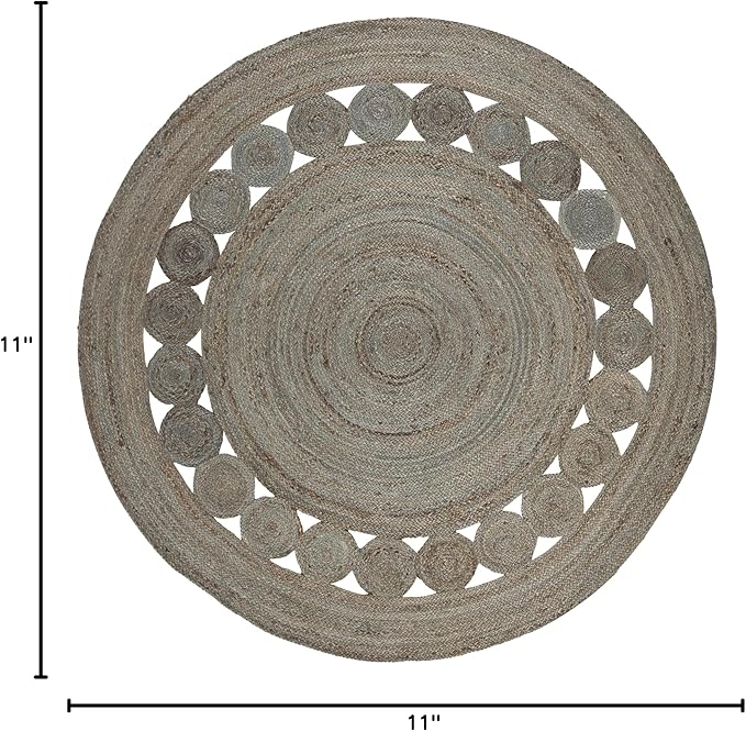 SAFAVIEH Area Rug 11' Round - Natural Fiber Collection - Large - Grey, Handmade Jute, Boho Farmhouse Braided Design (NF364C)