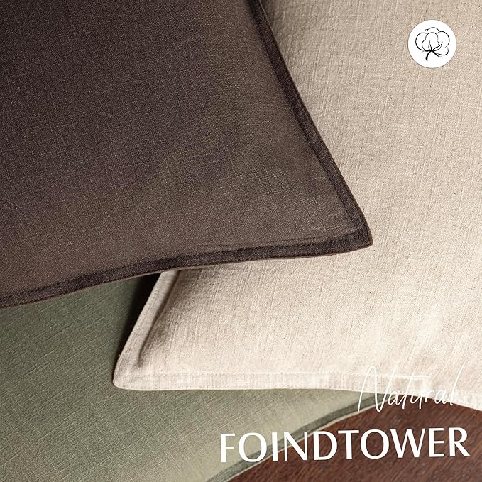 Foindtower Pack of 2, Decorative Linen Soild Throw Pillow Covers Soft Accent Cushion Case Boho Farmhouse Neutral Pillowcase for Couch Sofa Bedroom Living Room Home Decor 18 x 18 Inch Reddish Brown