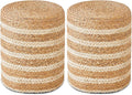 Wimarsbon 2Pcs Pouf Ottomans, Natural Seagrass Foot Stool, Hand Weaving Round Ottoman, Boho Decorative Seat, Jute Braided Pouffe Poof Accent Sitting Footrest for Living Room (Water Hyacinth-White)