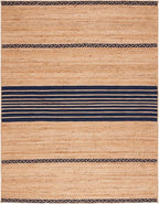 SAFAVIEH Area Rug 8x10 - Natural Fiber Collection - Large - Natural & Navy, Handmade Braided Jute, Stripe Pattern, Ideal for Living Room, Bedroom, Dining Space (NFB262N)