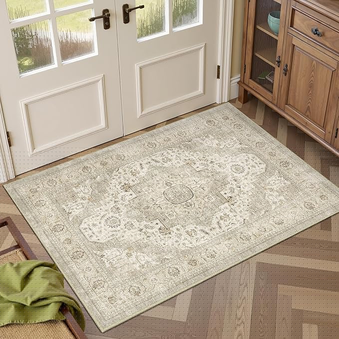 Washable Runner Rug 2x3 Runners for Hallways, Ultra-Thin Carpet Runners for Entryway Anti Slip Backing Runner Rugs for Kitchen Laundry Room Indoor Hallway (Ivory/Beige)