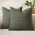 Woaboy Linen Check Throw Pillow Covers Set of 2 - Olive Green Farmhouse Modern Boho Vintage Decorative Cushion Covers Spring Home Decor for Sofa Couch Bedroom Living Room 20x20 Inch