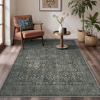 Bavni Area Rugs for Living Room, 5x7 Area Rugs Non-Slip Washable，Ultra-Thin Aesthetic Boho Rug for Bedroom Dinning Room Office, Dark Green