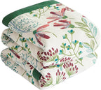 Boho Throw Blanket for Bed 90”x98”, 100% Cotton Woven Blanket for Couch Sofa, Ultra Soft 4-Layer Muslin Quilt with Floral Printed, Farmhouse Bed Blanket/Cover for Living Room Decor