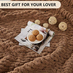 L'AGRATY Chunky Knit Blanket Throw: 72''x84'' Chenille Chunky Knitted Throw Blanket for Bed Couch - Handmade Thick Big Cable Knit Blanket - Large Chunky Crochet Rope Blanket for Home Decor(Brown)