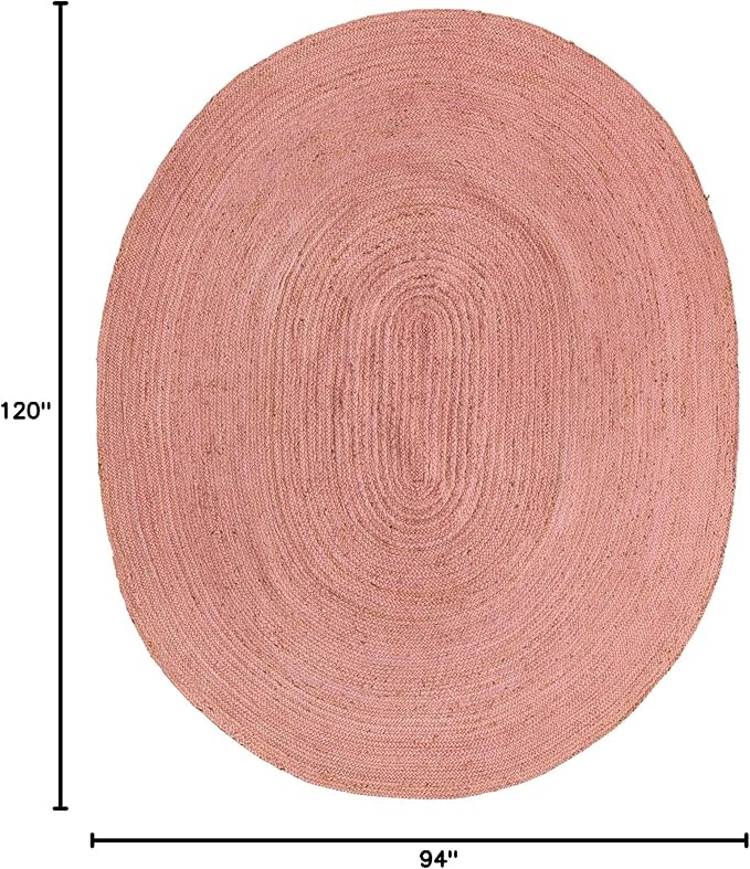 Unique Loom Braided Jute Collection Area Rug - Dhaka (7' 10" x 10' Oval, Light Pink)