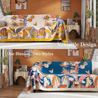 Boho Throw Blanket Throw Size, Soft Cozy Cotton Muslin Quilt Blanket for Bed Decor, Floral Patterned Couch Sofa Chair Cover, Vintage Farmhouse Cottage Tapestry Woven Blanket, Yellow&Blue