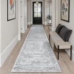 Runner Rug 2x12 Washable Non-Slip Hallway Runner Rugs for Kitchen Bathroom Laundry Room Grey Vintage Floor Carpet Runners for Hallways Entryway