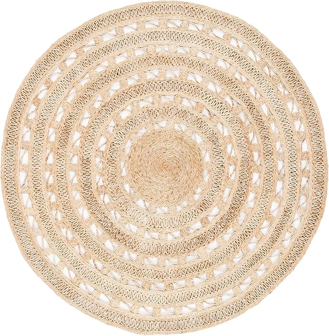 SAFAVIEH Natural Fiber Round Collection 7' Round Natural NF169A Handmade Boho Charm Farmhouse Jute Area Rug