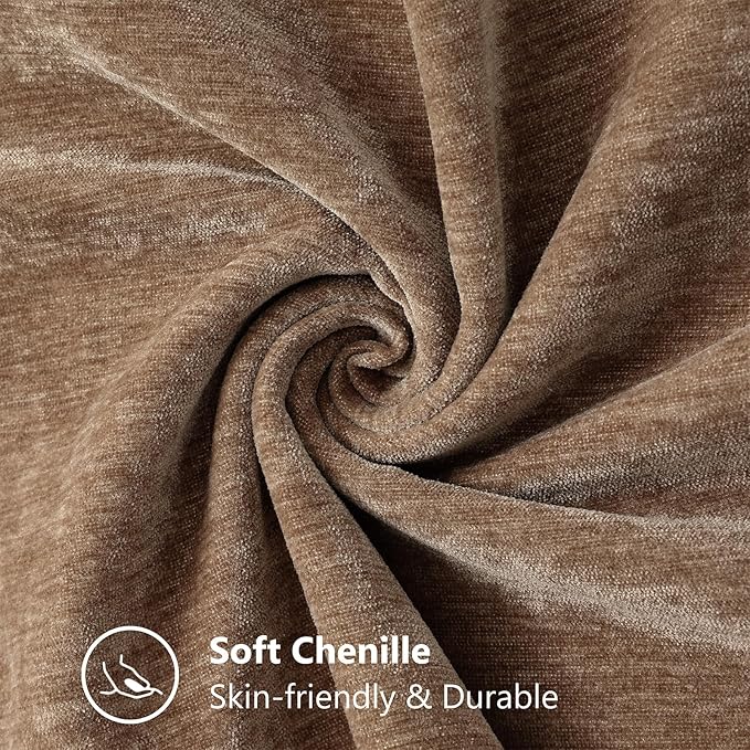 decorUhome Chenille Soft Cozy Throw Pillow Covers 22x22 Set of 2, Modern Farmhouse Boho Velvet Decorative Euro Sham Pillow Cases with Stitched Edge for Couch Sofa Bed Home Decor, Brown