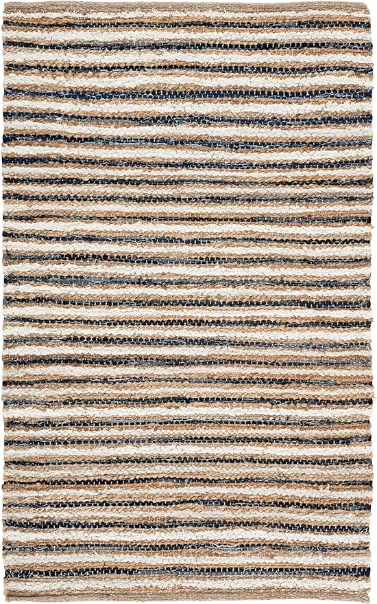 SAFAVIEH Cape Cod Collection Accent Rug - 3' x 5', Natural & Navy, Handmade, Braided Design, Ideal for The Living Room, Bedroom, Dining Room (CAP151N-3)