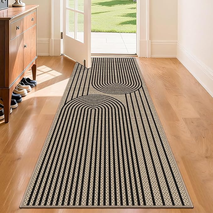 2x6 Kitchen Runner Rug for Hallways Outdoor Rug Easy Jute Rug Washable Low-Pile Non-Slip Area Rug Indoor Outdoor Carpet for Bedside Laundry Entryway Porch Long Door Mat Black Rainbow Floor Mats