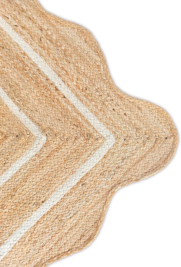 Wave Scalloped Natural Jute Runner, Off White (2'x12'): Boho Farmhouse Entryway Scallop Rug