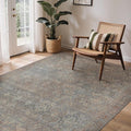 GENIMO 6x9 Area Rugs for Living Room, Machine Washable Non Slip Vintage Rugs, Low Pile Lightweight Chenille Print Rug for Bedroom, Dining Room, Home Office, Grayish Blue