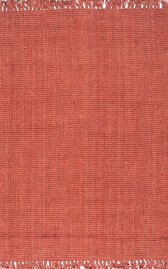nuLOOM 5x8 Daniela Jute Tassel Hand Woven Area Rug, Brick, Solid Chunky Farmhouse Design, Natural Fiber, For Bedroom, Dining Room, Living Room, Hallway, Office, Entryway