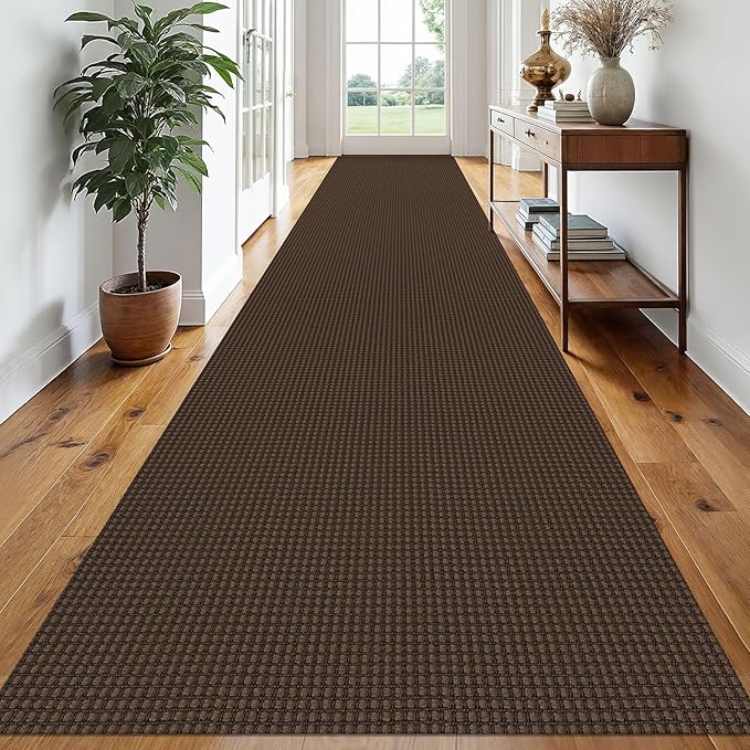 EARTHALL Runner Rug 3x20 Ft Washable Runners for Hallways Extra Long Woven Non Slip Entryway Runner Braided Kitchen Runner Indoor Outdoor Carpet Runners for Hotels, Officel, Stair, Brown