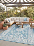 Rugs.com Outdoor Aztec Collection Rug – 4' x 6' Aqua Flatweave Rug Perfect for Living Rooms, Large Dining Rooms, Open Floorplans