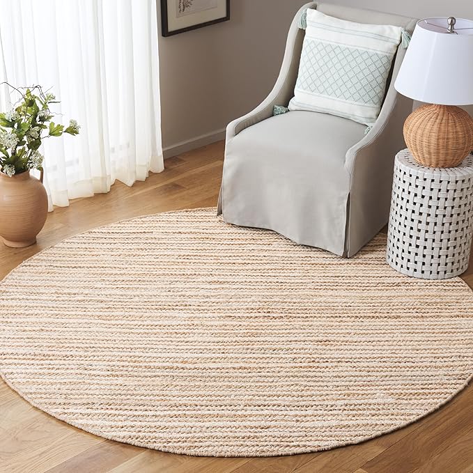 SAFAVIEH Cape Cod Collection Area Rug - 6' Round, Natural & Ivory, Handmade Jute Blend, Braided Design, Ideal for The Living Room, Dining, Bedroom (CAP151A)