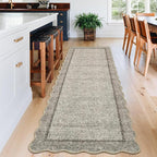 GarveeHome Scalloped Washable Runner Rug 2x8 Runner Modern Non Slip Kitchen Runner Distressed Low Pile Entryway Rug Soft Bathroom Rugs Stain Resistant Carpet for Bedroom Hallway Laundry 2'x8' Brown