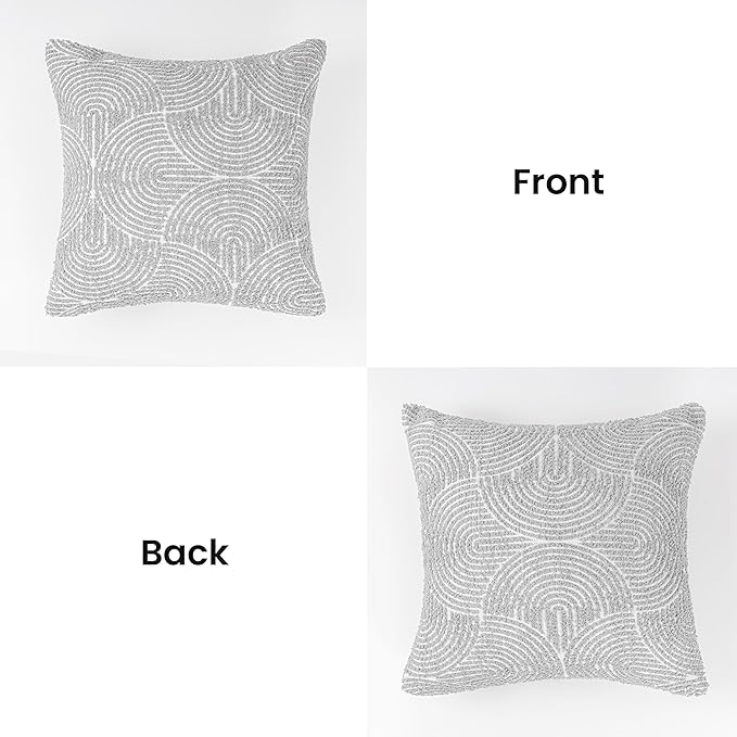 AELS Boho Decorative Textured Throw Pillow Covers 18x18, Modern Mid Century Rainbow Tufted Pillow Case, Farmhouse Rustic Geometric Woven Cushion Case for Bed Couch Sofa, Light Gray