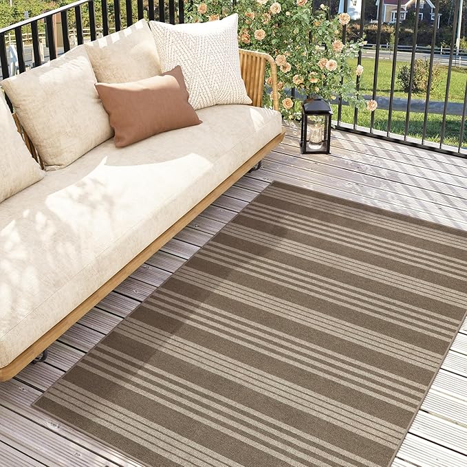 Lahome Elance Striped Easy Jute Porch Rug, 3x5 Washable Rugs for Entryway Living Room, Farmhouse Nature Non Slip Non Shedding Indoor Outdoor Carpet for Entry Classroom Patio, Khaki