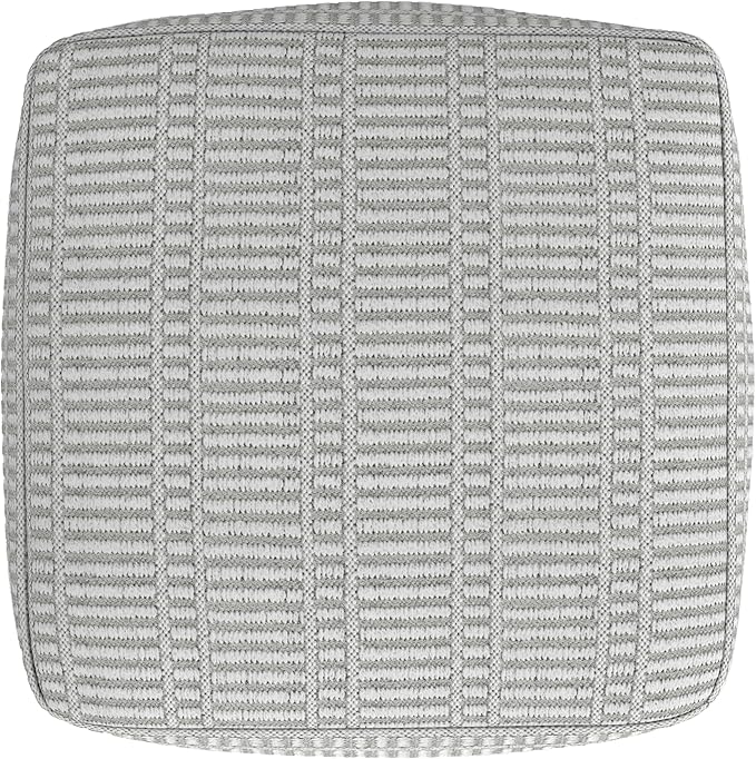 SIMPLIHOME Safford Square Pouf - 20 inch Wide Upholstered PET Polyester Ottoman in Grey and White, Boho Indoor/Outdoor Footstool or Extra Seating for Living Room or Bedroom, Assembled