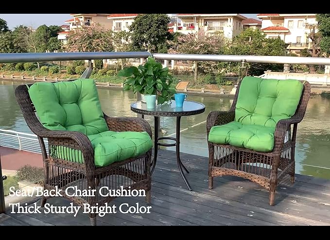 QILLOWAY Outdoor Seat/Back Chair Cushion Tufted Pillow, Spring/Summer Seasonal Replacement Cushions. (Green)