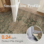 10x12 Vintage Area Rug Green Brown Living Room Bedroom Washable Carpet Non-Slip Soft Low Pile Distressed Indoor Large Throw Rug for Dining Room Office
