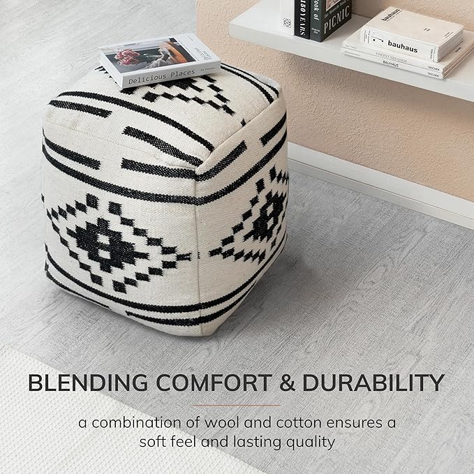 Anji Mountain Pouf Ottoman Foot Rest, Handmade Ottoman Pouf, Comfortable Foot Stool, Decorative Floor Seating for Living Room Decor, Bedroom & Home Décor Accent - Carbon Ikat