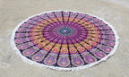 Round Beach Tapestry Turquoise Mandala Throw/Boho Hippie Beach Blanket Roundie/Indian Cotton Bohemian Large Round Table Cloth-Home Decor/Yoga Mat Meditation Picnic Rug (42", Pink And Yellow)