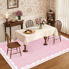 GarveeHome Washable Rugs 5x7 Area Rug for Living Room, Scalloped 5 x 7 Rug Solid Pink Modern Minimalism Low-Pile Carpet for Bedroom Dining Nursery Non Slip Mat with Rubber Back