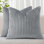 Simmore Decorative Spring Throw Pillow Covers 16x16 Set of 2, Soft Natural Plush Flannel Double-Sided Fluffy Couch Pillow Covers for Sofa Living Room, Grey