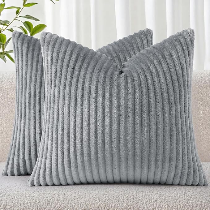 Simmore Decorative Spring Euro Sham Throw Pillow Covers 26x26 Set of 2, Soft Natural Plush Flannel Double-Sided Fluffy Couch Pillow Covers for Sofa Living Room, Grey