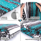 Authentic Extra Large Mexican Blanket - 70"x50" Handwoven Yoga, Serape, Artisanal Falsa, Beach, Camping, Picnic, Outdoor Blanket (Emerald)