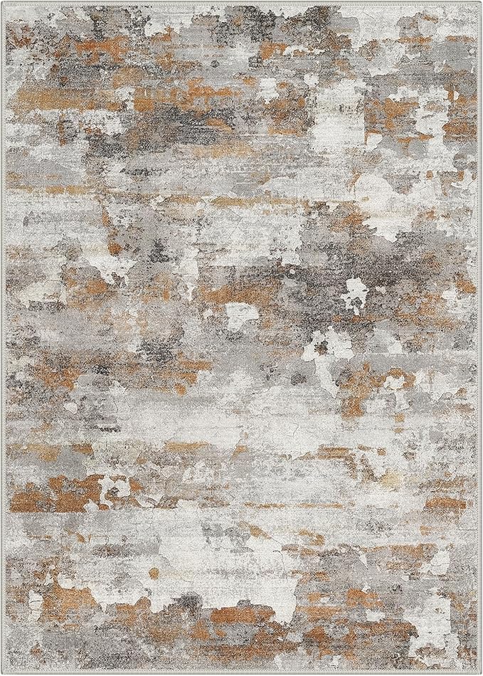 GENIMO Washable Rugs 5x7 Area Rugs for Living Room Bedroom, Modern Lightweight Rug Ultra Soft Indoor Area Rugs 5x7 for Dining Room, Low Pile Carpet with Non Slip Backing, Grey Brown Beige