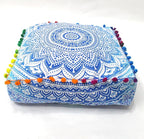 CRAFT KALA 16" Square Large Hippie Mandala Meditation Floor Ottoman Pillow Cushion Pouf Cover Square Poufs Bohemian Circle Floor Cushion Case Outdoor Fireplace Yoga Living Room Decor Cover Blue Ombre