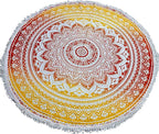 Round Beach Tapestry Turquoise Mandala Throw/Boho Hippie Beach Blanket Roundie/Indian Cotton Bohemian Large Round Table Cloth-Home Decor/Yoga Mat Meditation Picnic Rug (70", Yellow-Orange)