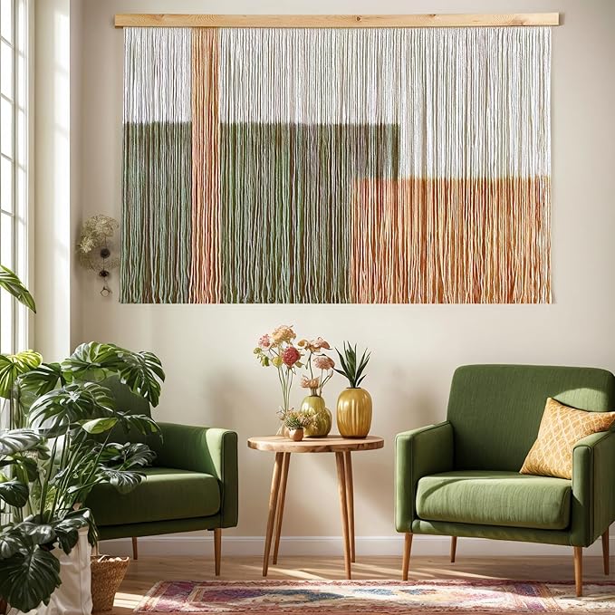 Sdjazl Woven Boho Macrame Wall Hanging Home Decor Tapestry Dip-Dyed Large Modern Handmade Colorful Mountain Landspace for Living room (khaki)