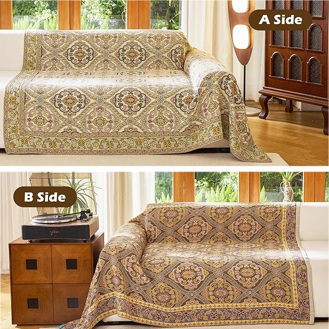 Boho Throw Blanket 80" x 90", 100% Organic Cotton Breathable Skin-Friendly Ultra Soft Bed Quilt Throw - Floral Rustic Decor Luxury Reversible Blanket for Sofa Couch Chair and Gift,