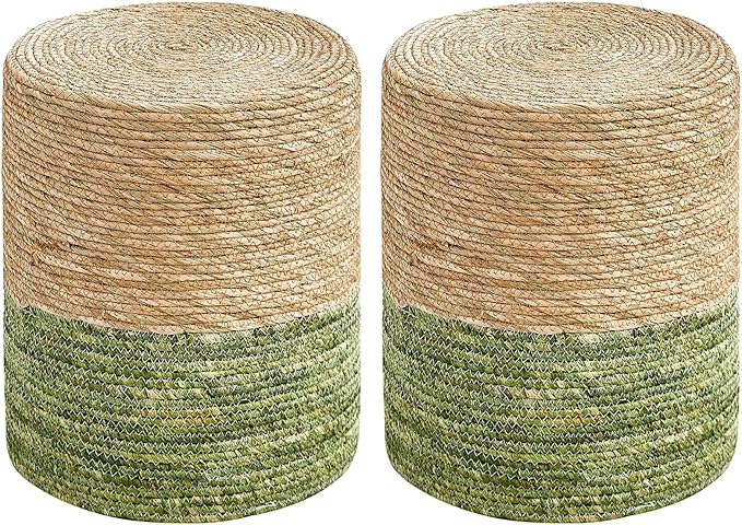 Wimarsbon 2Pcs Pouf Ottomans, Natural Seagrass Foot Stool, Hand Weaving Round Ottoman, Boho Decorative Seat, Jute Braided Pouffe Poof Accent Sitting Footrestfor Living Room