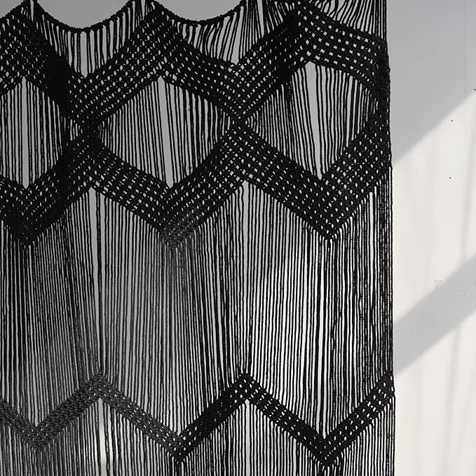 Flber Macrame Curtain Black Boho Window Macrame Doorway Curtain Macrame Wall Decor Bedroom Headboard Decor,42" Wx76 H